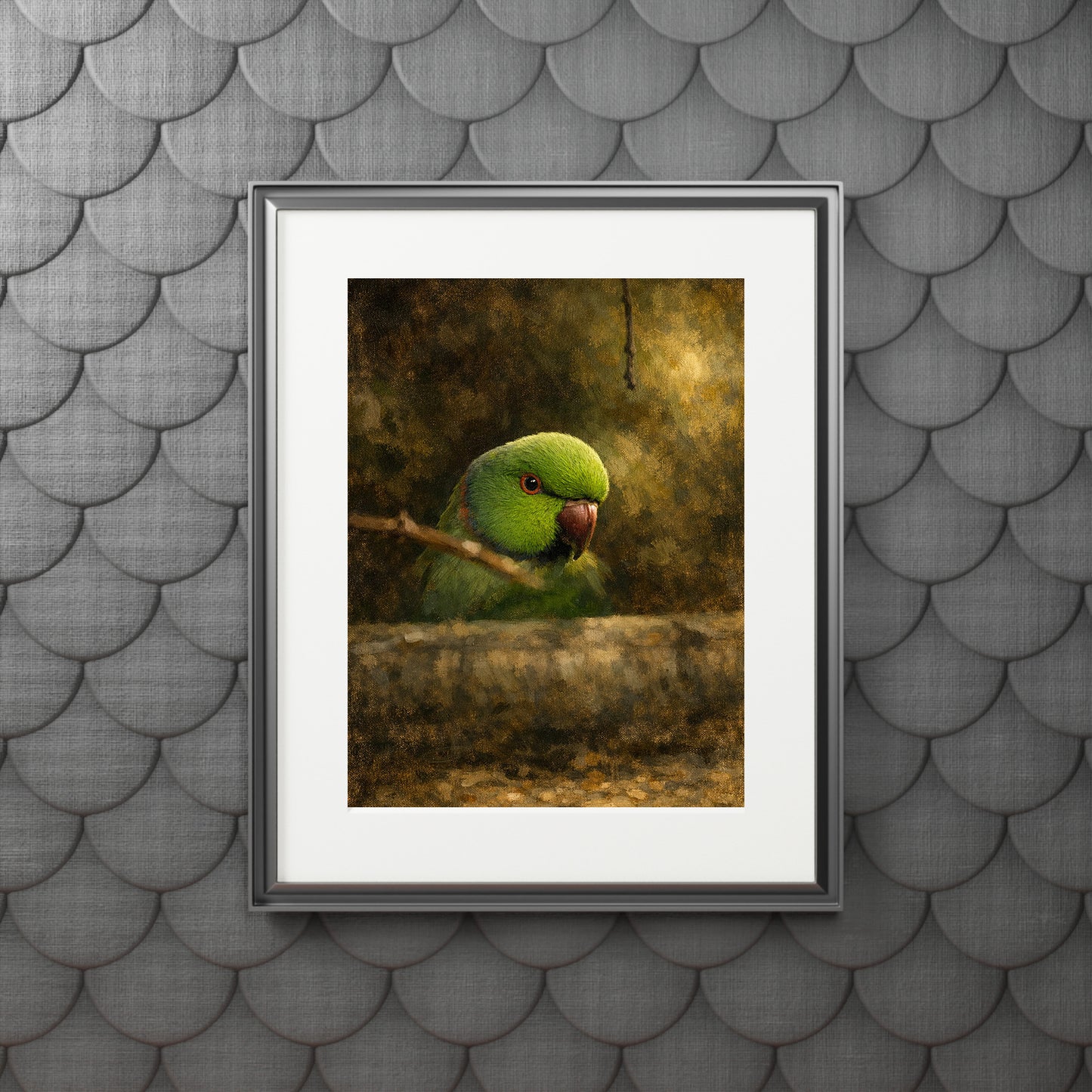 Green Parrot Moody Bird Printable Wall Art | Digital Painting from Original Photograph Download