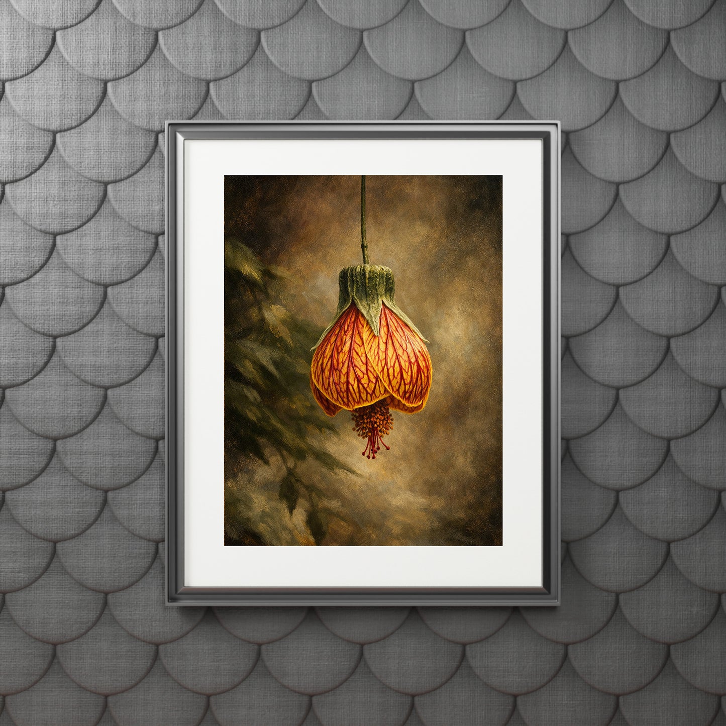 Red Vein Abutilon Moody Nature Printable Wall Art | Digital Painting from Original Photograph Download