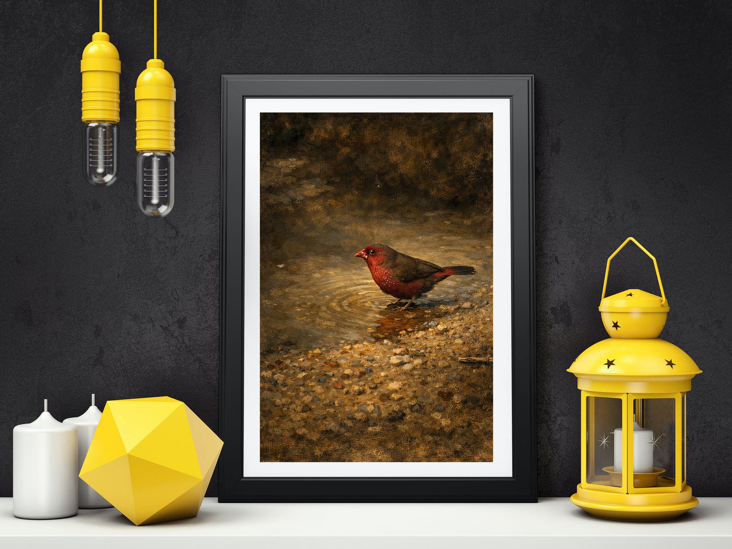 African Fire Finch Moody Bird Printable Wall Art | Digital Painting from Original Photograph Download