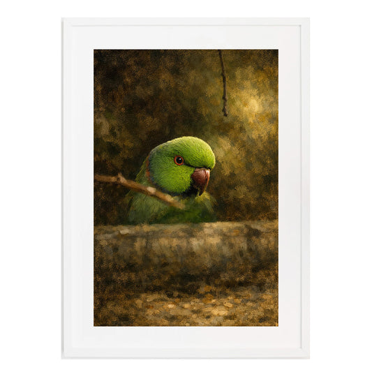 Green Parrot Moody Bird Printable Wall Art | Digital Painting from Original Photograph Download