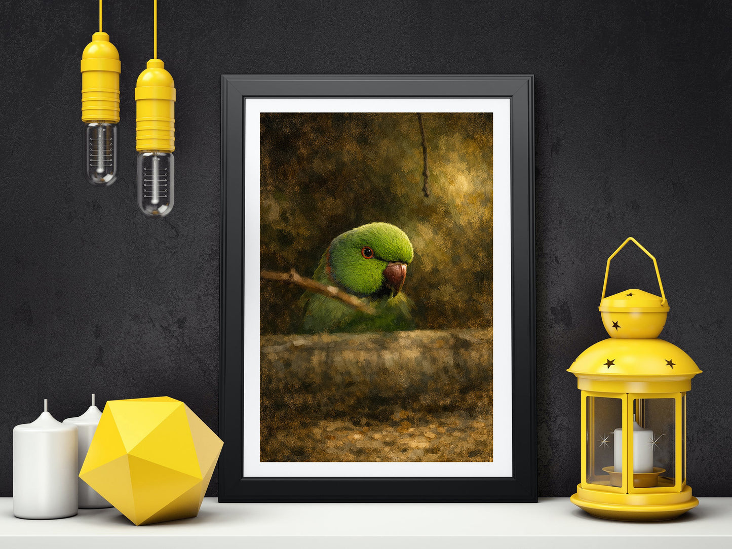 Green Parrot Moody Bird Printable Wall Art | Digital Painting from Original Photograph Download