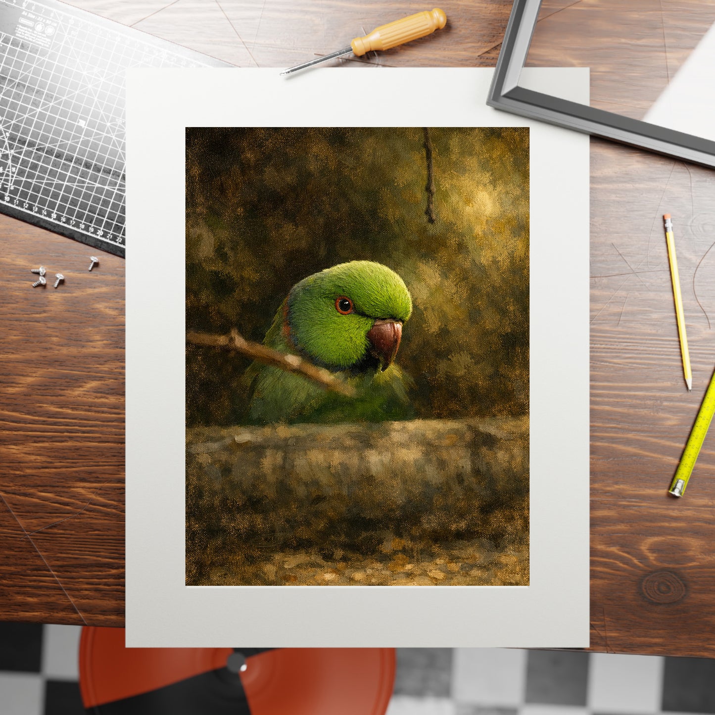 Green Parrot Moody Bird Printable Wall Art | Digital Painting from Original Photograph Download