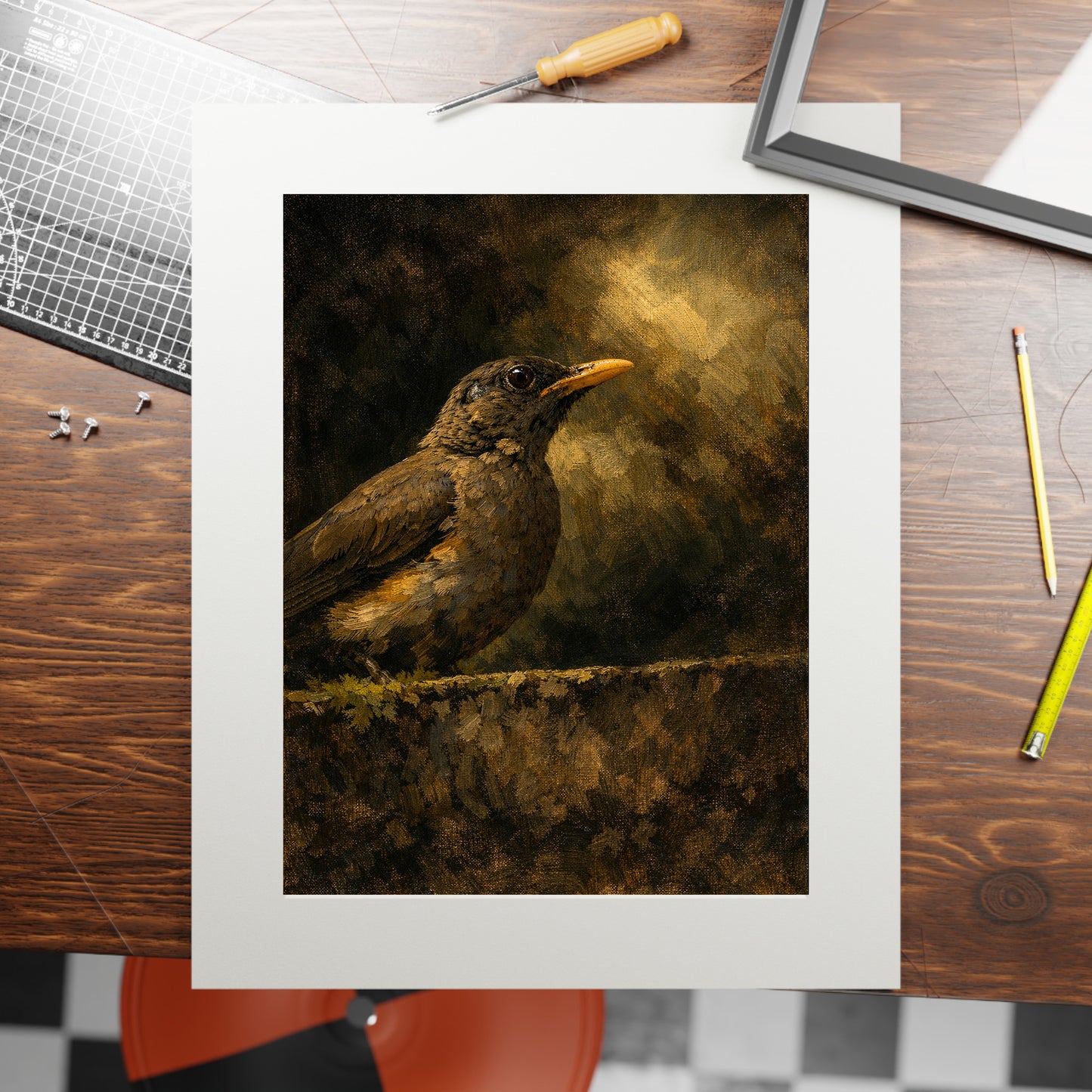 African Thrush Moody Nature Printable Wall Art | Digital Painting from Original Photograph Download