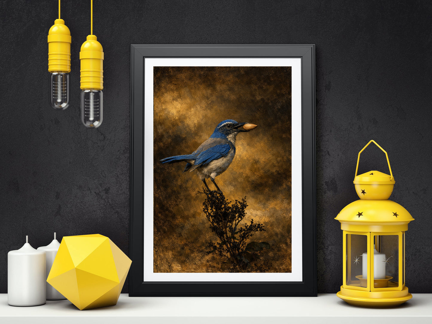 California Scrub Jay Moody Nature Printable Wall Art | Digital Painting from Original Photograph Download
