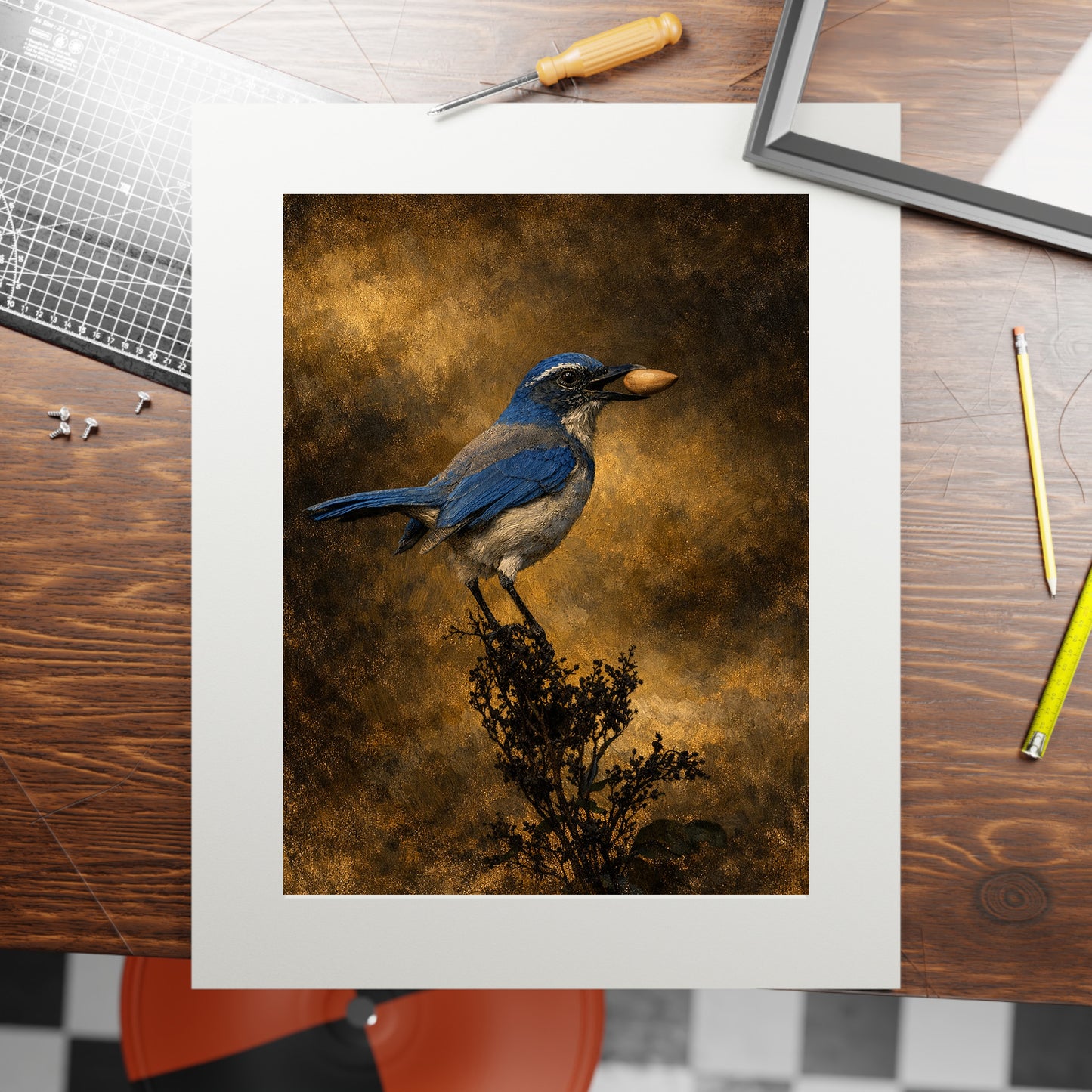 California Scrub Jay Moody Nature Printable Wall Art | Digital Painting from Original Photograph Download