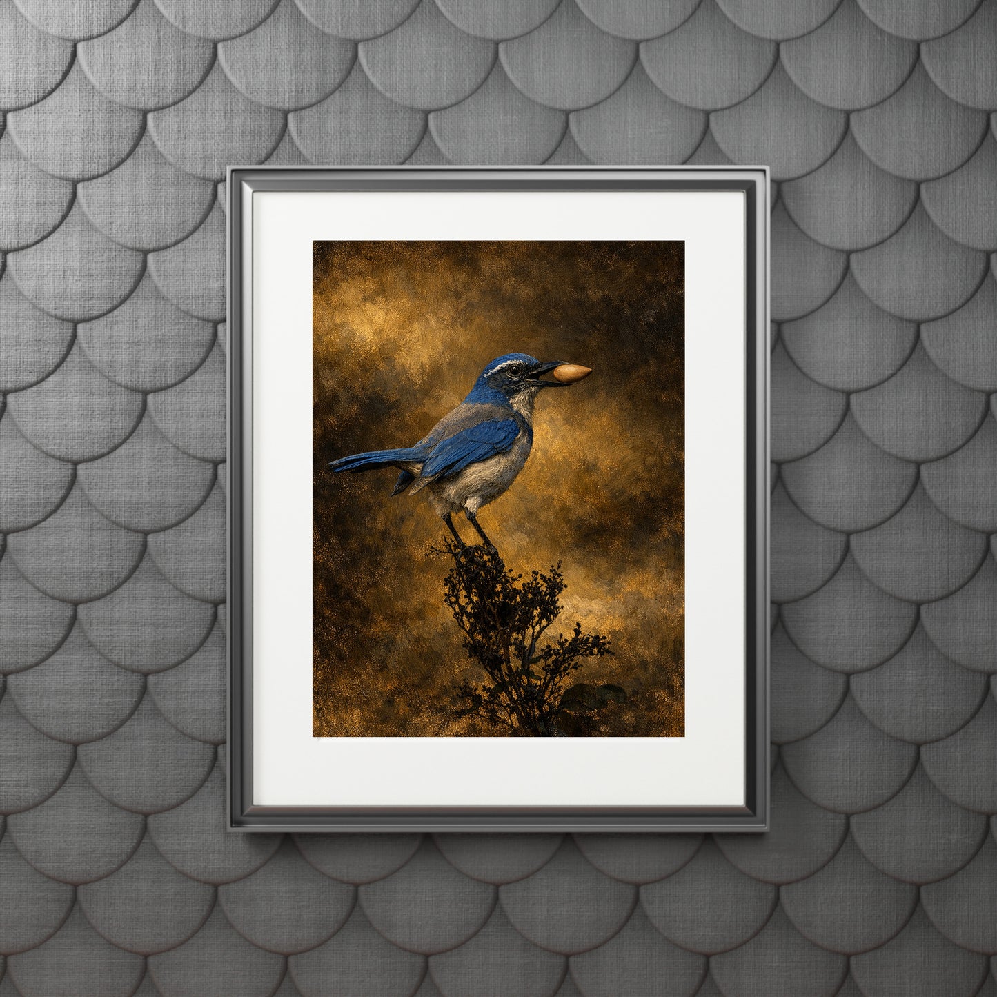 California Scrub Jay Moody Nature Printable Wall Art | Digital Painting from Original Photograph Download