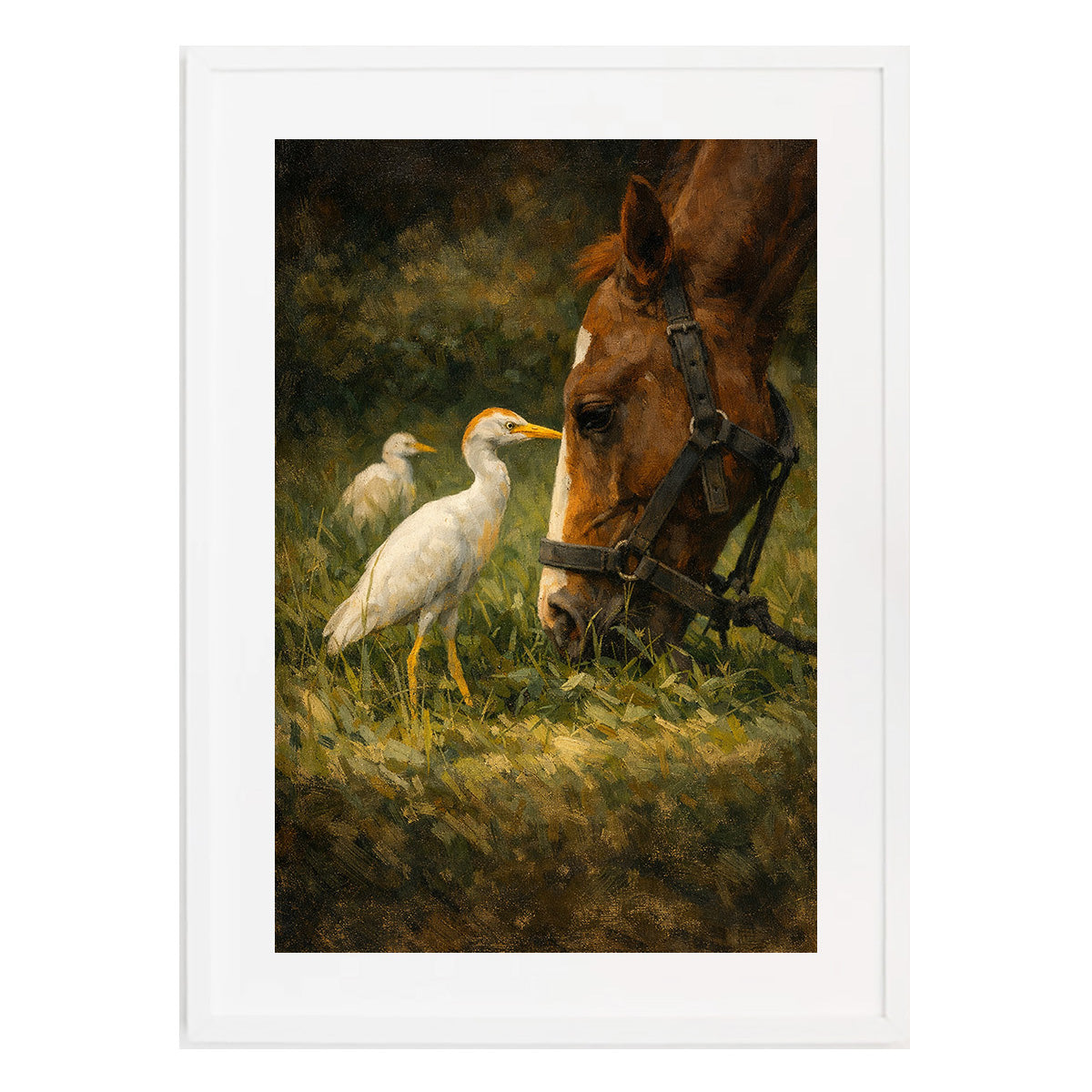Horse and Egret Moody Nature Printable Wall Art | Digital Painting from Original Photograph Download