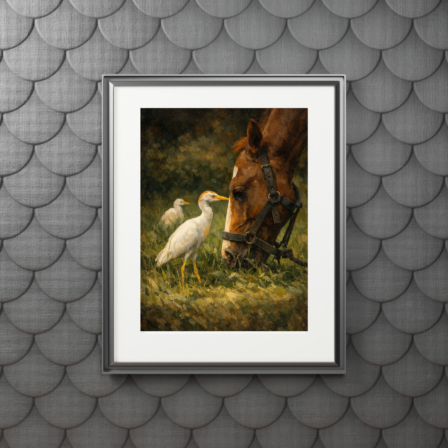 Horse and Egret Moody Nature Printable Wall Art | Digital Painting from Original Photograph Download