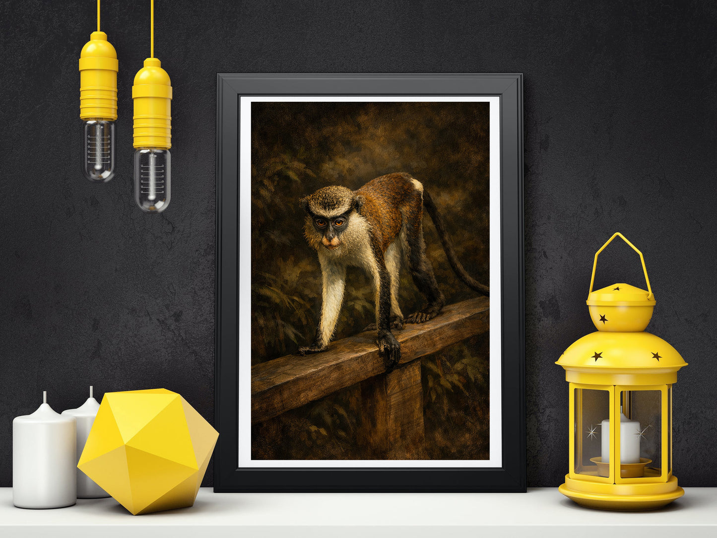 Mona Monkey Ledge Moody Nature Printable Wall Art | Digital Painting from Original Photograph Download