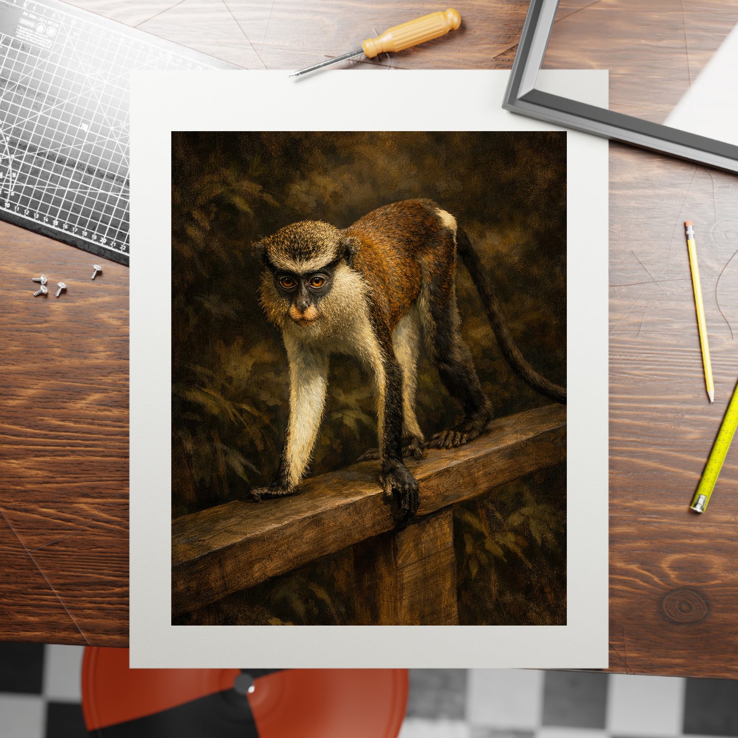 Mona Monkey Ledge Moody Nature Printable Wall Art | Digital Painting from Original Photograph Download