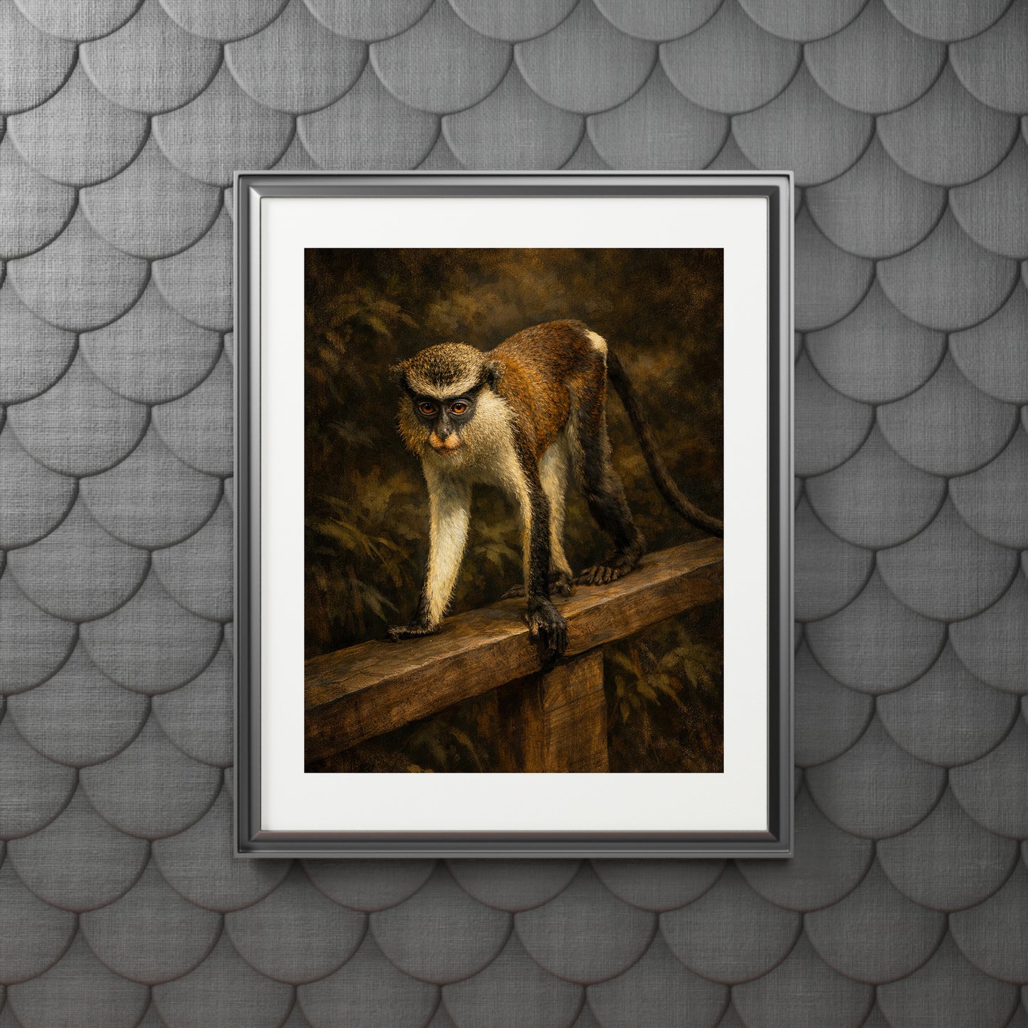 Mona Monkey Ledge Moody Nature Printable Wall Art | Digital Painting from Original Photograph Download