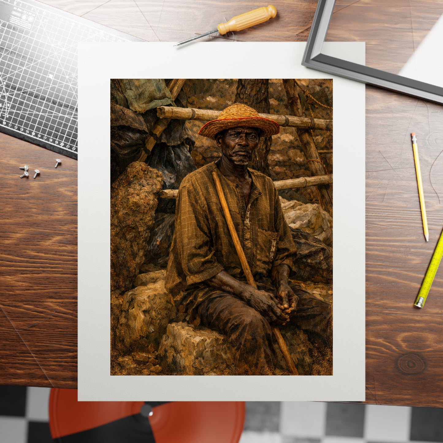 Old African Man Herder Moody Nature Printable Wall Art | Digital Painting from Original Photograph Download