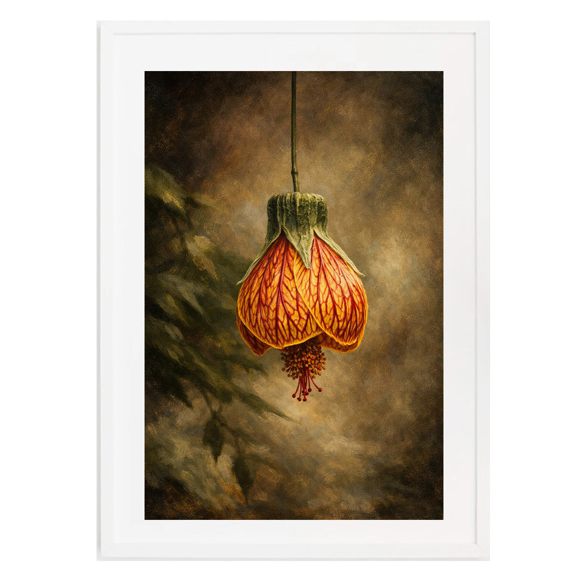 Red Vein Abutilon Moody Nature Printable Wall Art | Digital Painting from Original Photograph Download