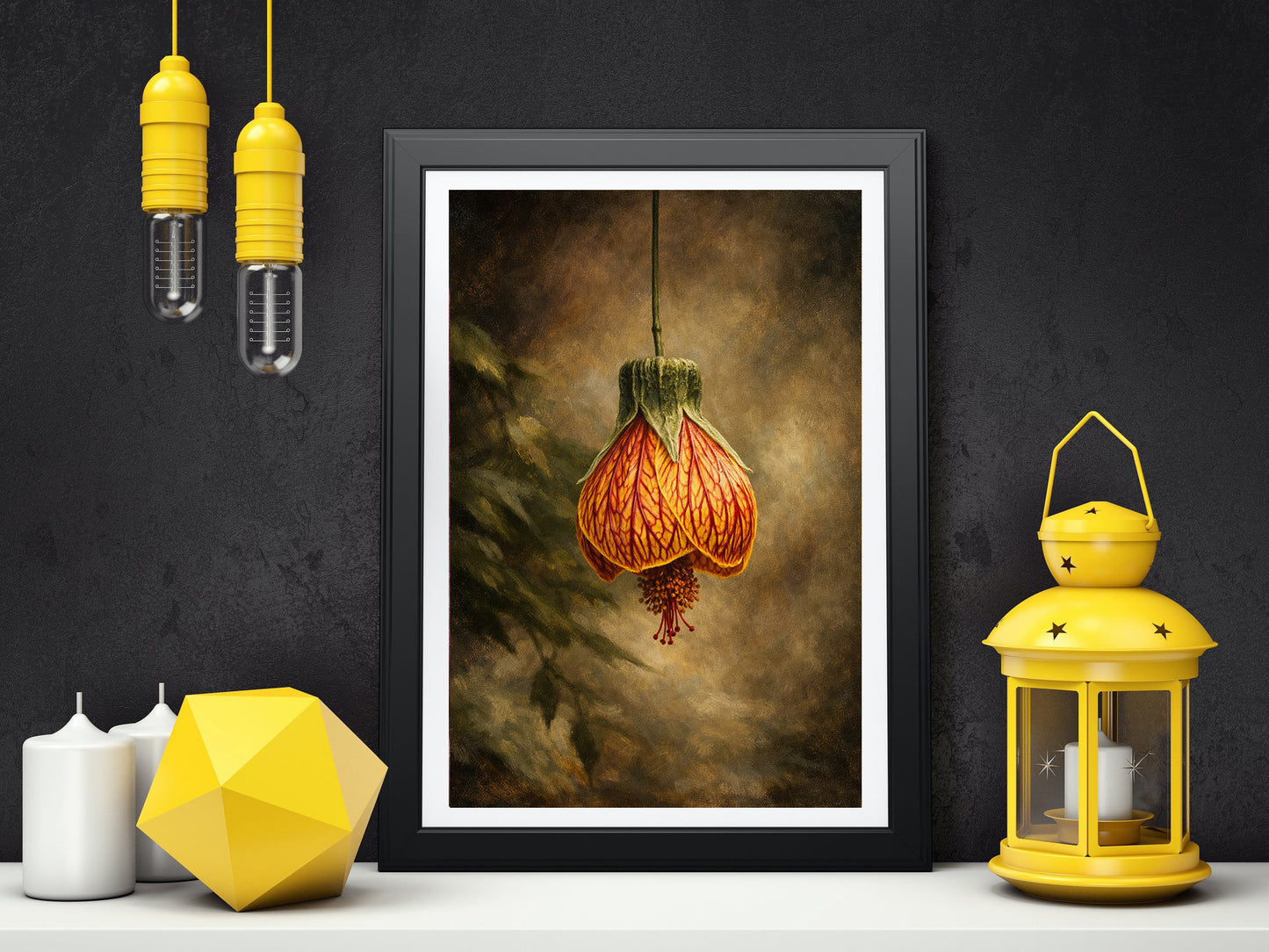 Red Vein Abutilon Moody Nature Printable Wall Art | Digital Painting from Original Photograph Download