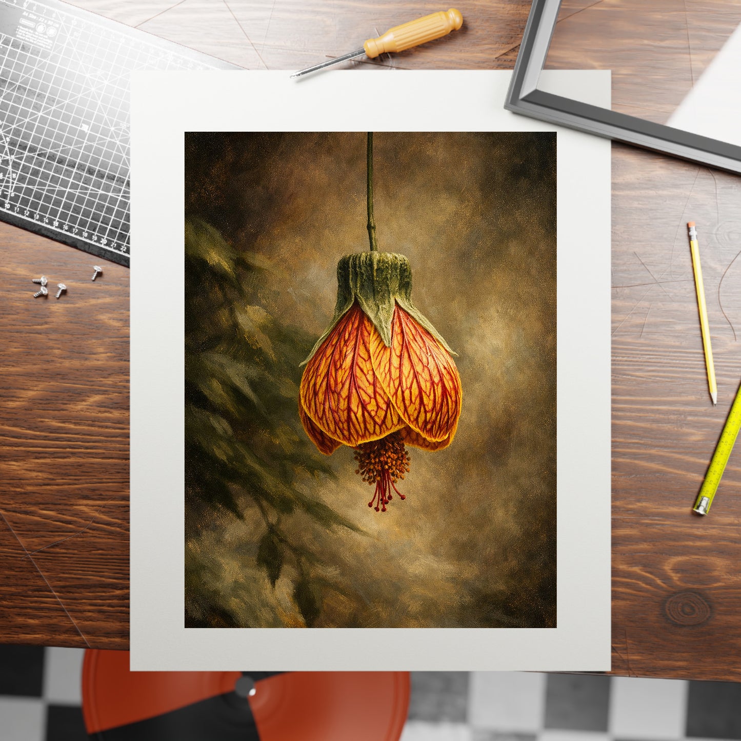 Red Vein Abutilon Moody Nature Printable Wall Art | Digital Painting from Original Photograph Download