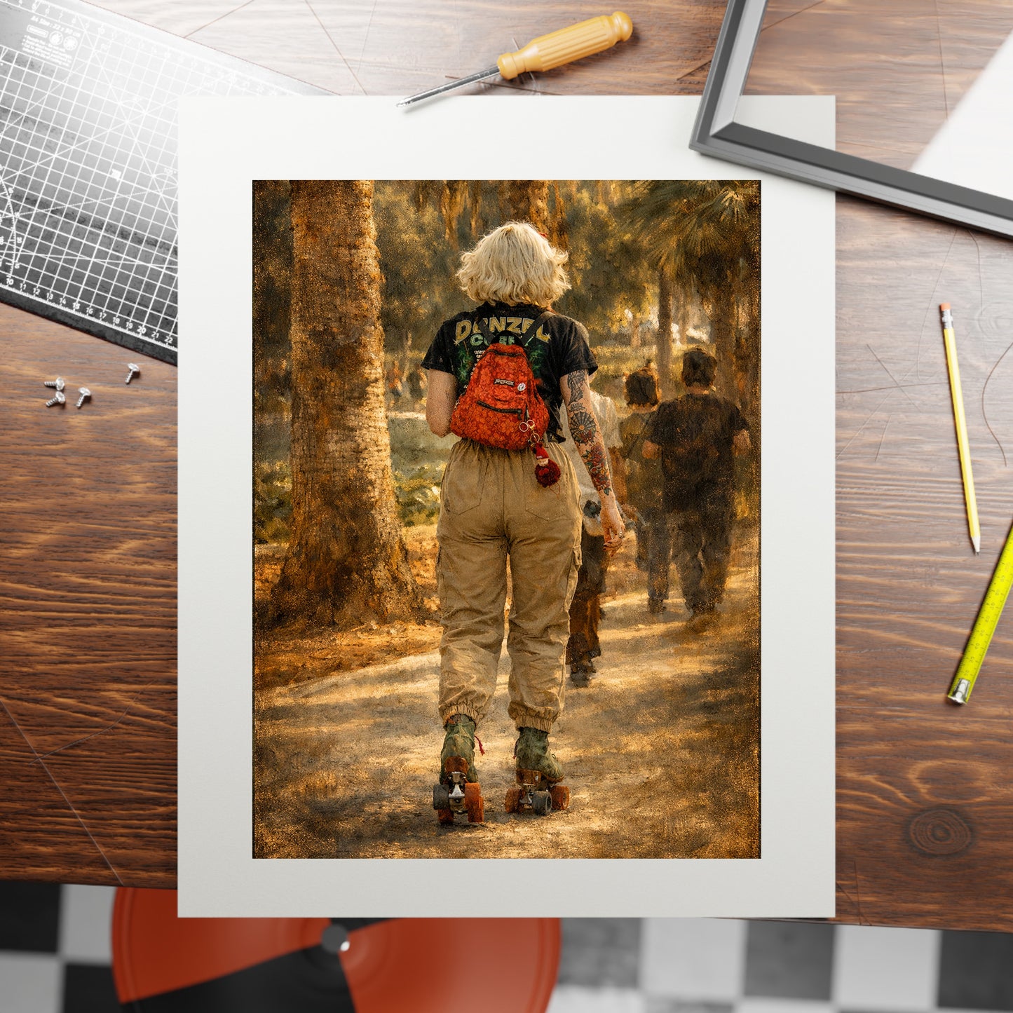 Skater Girl Moody Vintage Printable Wall Art | Digital Painting from Original Photograph Download