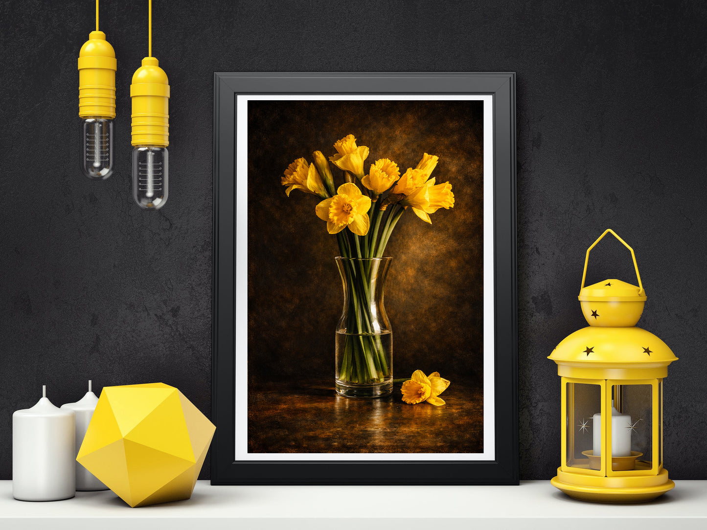 Yellow Daffodils Moody Nature Printable Wall Art | Digital Painting from Original Photograph Download