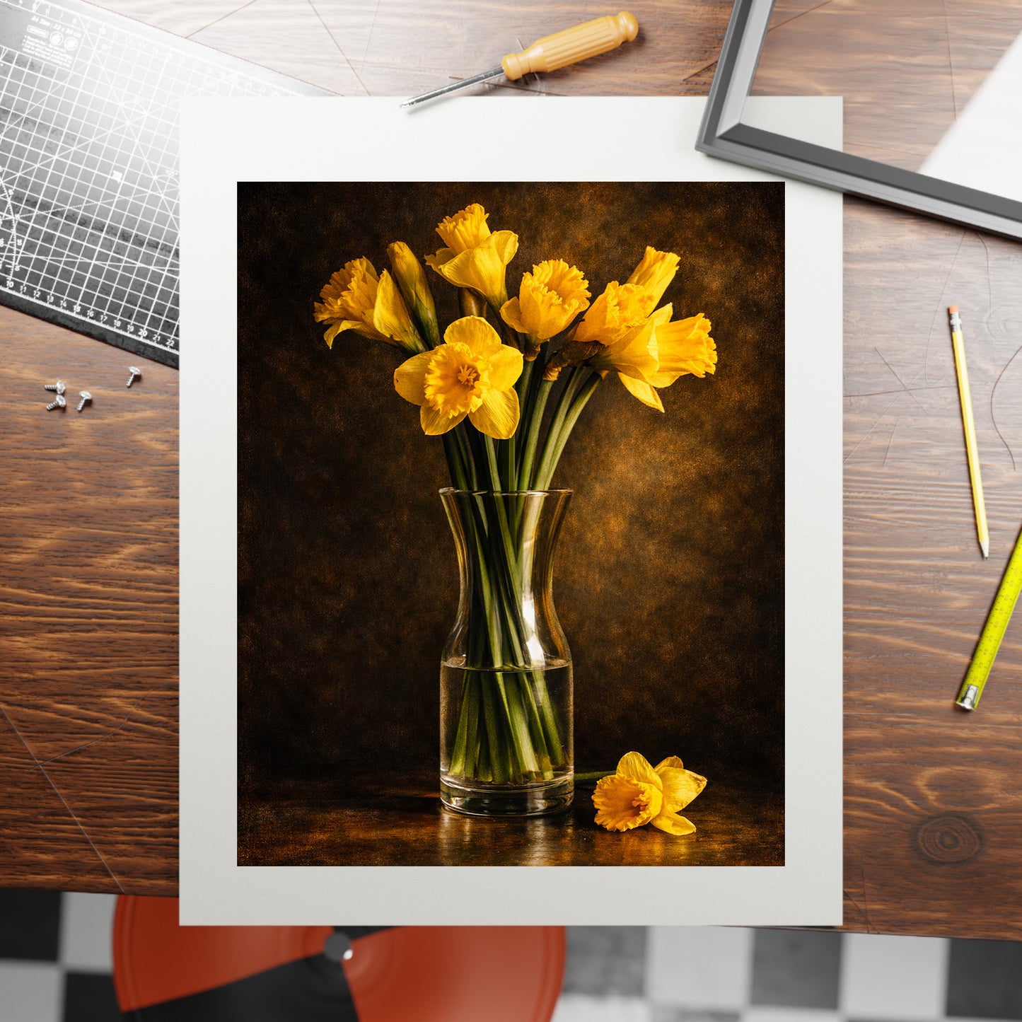 Yellow Daffodils Moody Nature Printable Wall Art | Digital Painting from Original Photograph Download