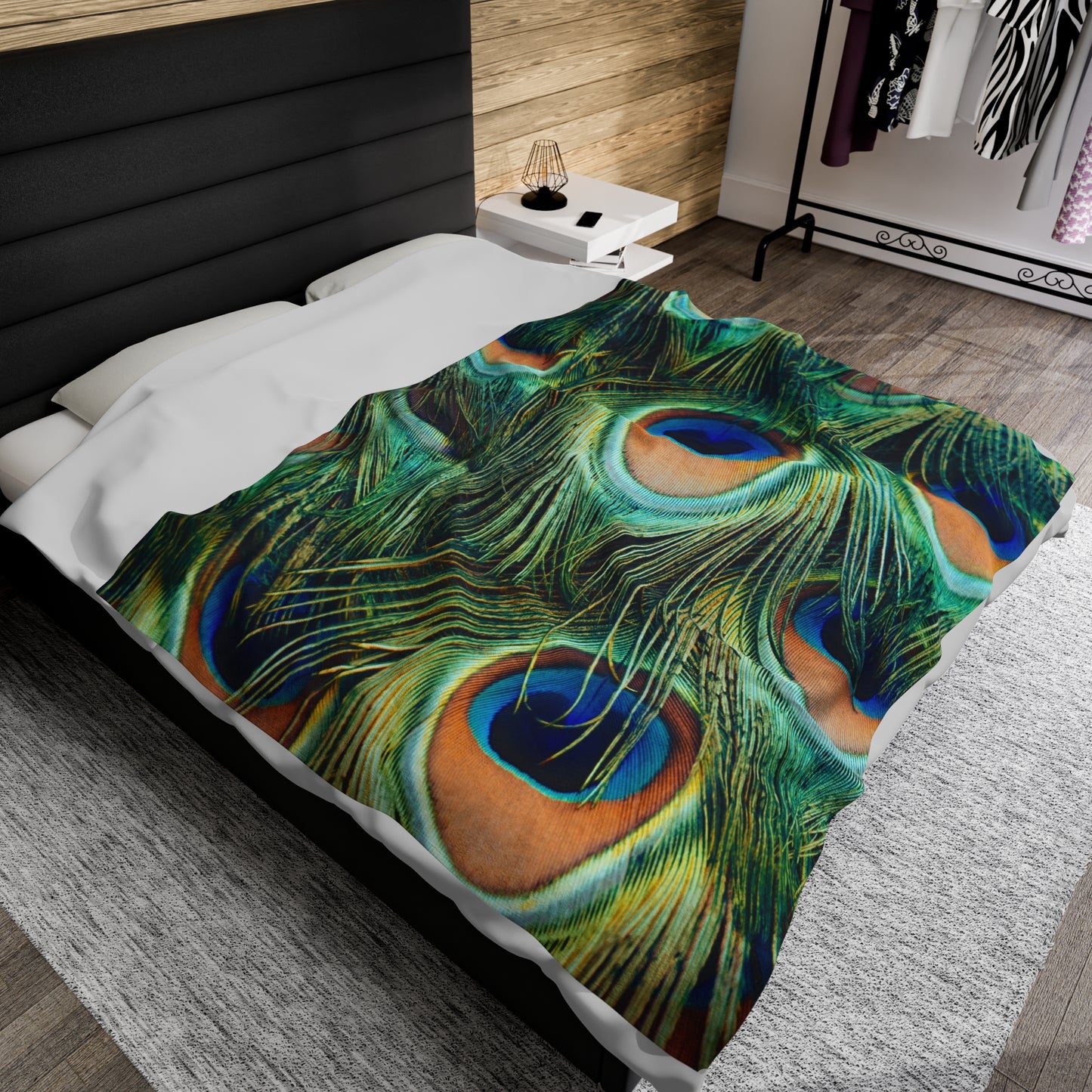 Peacock Feather Travel Blanket, Cozy Soft Plush Fleece Blanket, Throw Blanket, Gifts for Bird Lovers