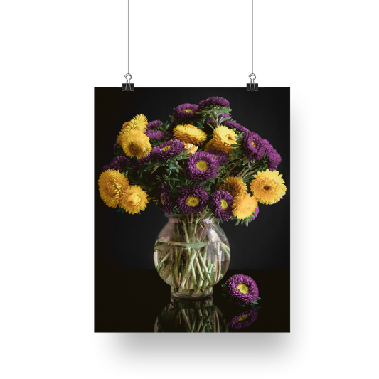 Still Life Photography | Purple and Yellow Flower Arrangement | Royal Enchantment -  Fine art Wall Art Interior decor